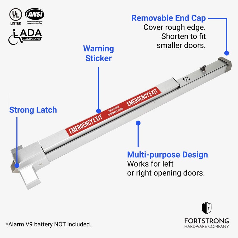 FORTSTRONG Commercial Door Push Bar Panic Exit Device with Alarm - Panic Bars for exit Doors - Loud Warning Strike Bar with Warning Stickers - FS-850A Instructions Included - Image 4